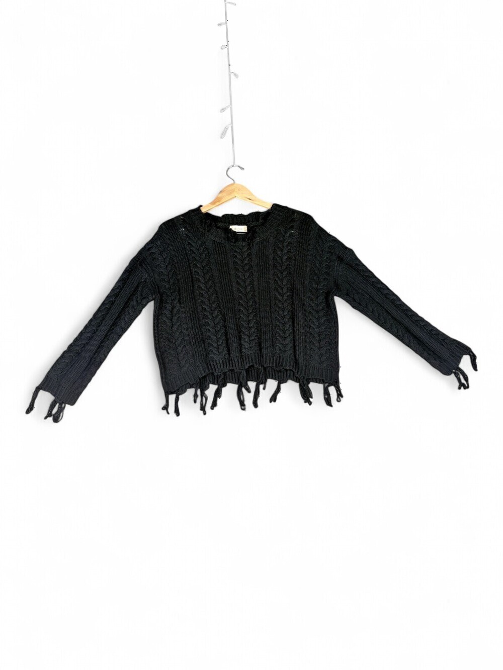 Altar'd State Black Cable Knit Fringe Sweater XS